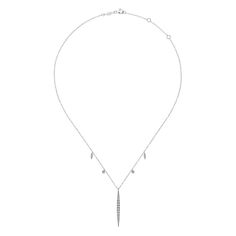 This refined fashion necklace features an elegant column of tapered diamonds accented with smaller diamond charms on a white gold chain. Gold Necklace With Diamond, Necklace With Diamond, Refined Fashion, White Gold Chain, White Gold Necklace, White Gold Chains, Stylish Necklace, Rose Gold Chain, White Gold Necklaces