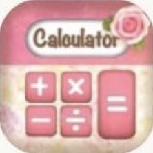 the calculator is pink and white with a rose on it's side