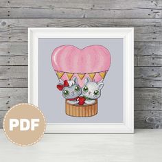 two cats in a hot air balloon cross stitch pattern