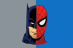 the face of spider - man and batman in two different color variations, one is blue