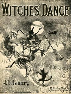 an old book cover with witches dancing