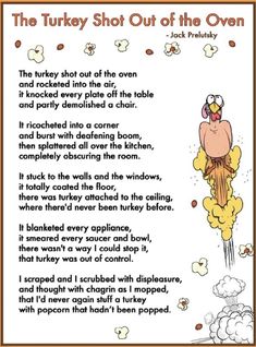 the turkey shot out of the oven poem with an image of a turkey shooting at it