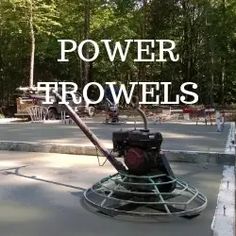 the words power trowells are overlaid by an image of a lawn mower