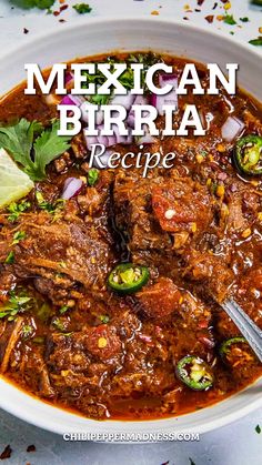 Mexican Birria served in a white bowl. Birria Recipe, Meat Stew, Dinner Menu Ideas, Thanksgiving Dinner Menu, Taco Pasta, Taco Pizza