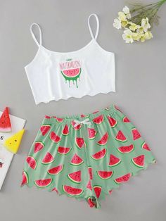 Cute Pjs, Cute Pajama Sets, Cute Sleepwear, Cute Dress Outfits, Watermelon Print, Cute Lazy Outfits, Lazy Outfits, Cute Simple Outfits