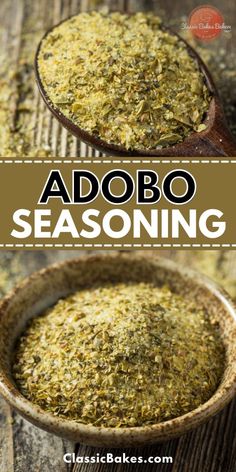 two bowls filled with herbs and the words adobo seasoning