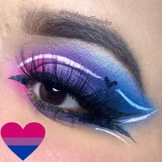 Pride Makeup Ideas Bisexual, Bi Eye Makeup, Lgbtq Makeup Ideas, Bisexual Flag Nails, Bisexual Eye Makeup, Bi Eyeshadow, Nonbinary Flag Makeup, Bisexual Flag Makeup, Bisexual Hair Color