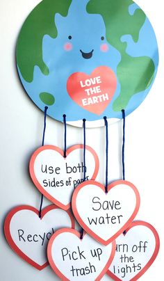 the earth with hearts hanging from it's strings and saying love is the earth