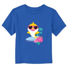 Join parents and kids alike for the viral children's chant that originated as a campfire song with officially licensed apparel for the whole family from the popular YouTube song, Baby Shark! This Toddlers' Baby Shark Tropical Going With the Flow T-Shirt features the cute yellow shark wearing heart-shaped sunglasses while having fun on his surfboard and palm trees looming behind him. Grab some new Baby Shark apparel this summer and sing along to all your favorite songs in style! Shark Apparel, Campfire Song, Campfire Songs, Youtube Songs, Going With The Flow, Sign Language Alphabet, 2nd Birthday Party Themes, Toddler Beds, Shaped Sunglasses