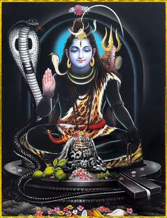 an image of the god sitting in lotus position with his hands together and two snakes around him