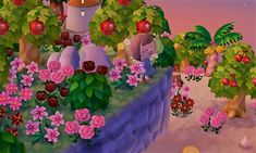 an animated image of some fruit trees and flowers