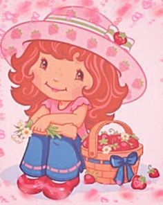 Red Basket, Vintage Strawberry Shortcake, Girl Cartoon, Cute Pink