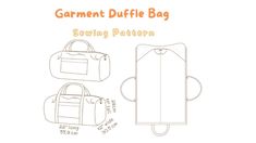 the garment duffle bag sewing pattern is shown in three different sizes and features measurements