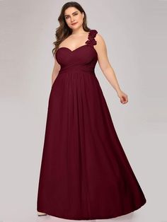 Color=Burgundy | Plus Size Chiffon One Shoulder Long Bridesmaid Dress-Burgundy 1 Flattering Bridesmaid Dresses, One Shoulder Bridesmaid Dresses, Navy Blue Bridesmaid Dresses, One Shoulder Bridesmaid, Maid Of Honour Dresses, Plus Size Gowns, Navy Bridesmaid Dresses, Plus Size Bridesmaid, Burgundy Bridesmaid Dresses