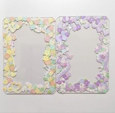 two frames with flowers and butterflies on them, one has a letter s in the middle