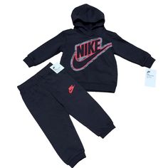 Nike Fleece Lined Hooded Jogger Set. Black, Red And Gray Logo Details. Great For The Cold. New With Tags Winter Fleece Hoodie For Playwear, Nike Tech Fleece Baby, Toddler Nike Tech, Nike Jogging Suits, Nike Fleece Track Jacket With Double-lined Hood, Nike Jumpsuit, Toddler Nike Outfits Baby Boy, Nike Romper, Toddler Nike Hoodie