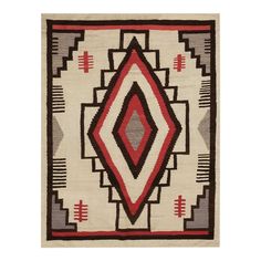 an old navajo rug with red, white and black designs on it's sides