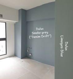 Smoky Blue Living Room Walls, Grey Blue Lounge, Denim Blue Hallway, Stonewashed Blue Dulux Paint, Blue Grey Walls Living Room Decor, Dulux Dark Grey Paint Colours, Denim Drift Kitchen, Dulux Blue Grey Paint, Blue Painted Kitchen Walls