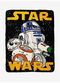 a star wars blanket with a robot on it