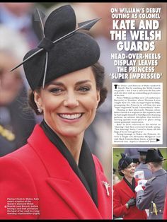 a woman in a red coat and black hat is featured on the front page of an article