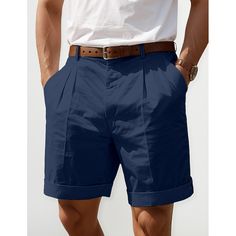 Season:Summer; Fabric:Linen Cotton Blend; Gender:Men's; Style:Fashion,Designer; Occasion:Casual,Daily,Holiday; Fit Type:Regular Fit; Function:Comfort,Breathable; Waistline:Mid Waist; Pattern:Plain; Design:Straight Leg,Pleats,Pocket; Pants Type:Summer Shorts,Pleated Shorts,Linen Shorts,Shorts; Fly Type:Button; Front page:FF; Listing Date:12/13/2023; Hips:; Length:; Waist:; Pants Length:Short Solid Bermuda Shorts With Built-in Shorts For Summer, Summer Above Knee Shorts With Built-in Shorts, Non-stretch Beach Shorts With Built-in Shorts, Casual Bermuda Shorts Solid Color, Casual Non-stretch Shorts For Vacation, Blue Solid Color Shorts For Vacation, Casual Non-stretch Vacation Shorts, Casual Non-stretch Knee-length Shorts, Blue Shorts For Vacation