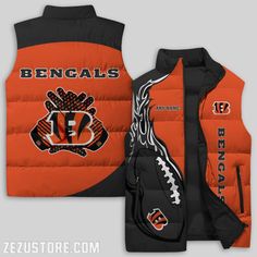 The Cincinnati Bengals NFL Sleeveless Puffer Jacket Custom For Fans SPJ1062 is the ultimate outerwear for die-hard Bengals supporters. Made with premium materials, this jacket combines style, comfort, and team spirit like no other. Featuring the iconic Bengals logo on the chest, this sleeveless puffer jacket proudly showcases your loyalty. The lightweight design allows for unrestricted movement, making it perfect for game day or everyday wear. Crafted with meticulous attention to detail, this ja Black Team Spirit Winter Outerwear, Winter Team Spirit Fan Gear Outerwear, Winter Sports Sleeveless Outerwear, Sports Sleeveless Vest Outerwear, Black Sports Vest For Winter, Black Winter Sports Vest, Functional Sports Vest For Winter, Functional Winter Sports Vest, Sporty Sleeveless Vest Outerwear