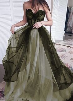 Black and Green Sweetheart Tulle with Lace Formal Dress, A-line Lace-up Prom Dress Bridal Dresses Lace, Lace Formal Dress, غرفة ملابس, Pretty Prom Dresses, Fairytale Dress, Prom Outfits, Wedding Gowns Lace, Tulle Prom Dress