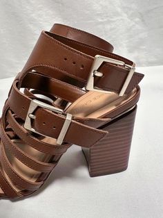 Vince Camuto Sandals Gladiator 7.5M Women Block Heels Shoes Strappy Brown Block Heels Shoes, Sandals Gladiator, Block Heel Shoes, Heels Shoes, Gladiator Sandals, Vince Camuto, Shoes Women Heels, Block Heels, Leather Upper