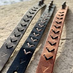 Bolt thin leather bracelet – Jill Hubbard leather+jewelry Leather Strap Bracelet, Handmade Leather Bracelet, Scrap Leather Projects, Leather Lace Bracelet, Leather Bracelet Ideas, Upcycled Leather Jacket, Small Leather Projects, Leather Bracelet Diy, Neutral Bracelet