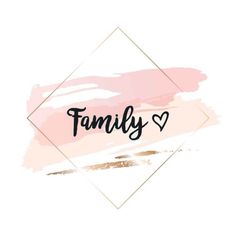 the word family written in black ink on a pink and gold background