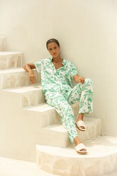 Description Our best-selling shape, the Maggie Pyjama Set, offers a timeless look with a relaxed fit, made from our signature soft 100% Rayon. A popular bridesmaid gift option to be enjoyed long after wedding festivities. Customer photo credit: @bahamaburgundy_photo Relaxed style fit, fabric has a nice drape Mandarin style collar and full button top closure Comfortable elasticised full length pants with drawstring Pre-washed 100% rayon fabric (similar to cotton however softer to the touch) Sizin Long Summer Pants, Resort Wear Men, Bridesmaid Pajama Set, Mens Sleepwear, White Cotton Dress, Short Kimono, Sleep And Loungewear, Pajama Set Women, Summer Cotton