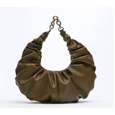 New With Tags! Bag Width: 14 Inches Closure: Zip Strap: Gold Link Chain Size: Medium Bag Depth: 4 Inch Accents: Pleated Style: Hobo Bag Height: 6 Inch Zara Handbags, Suede Purse, Faux Leather Purse, Zara Bags, Gold Link Chain, Zara Leather, Vegan Leather Bag, Brown Shoulder Bag, Brown Handbag