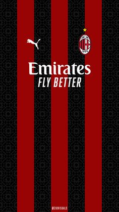 a red and black striped poster with the words emirates's fly better on it