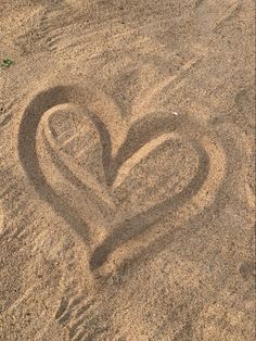 a heart drawn in the sand by someone's hand with a small bird on it