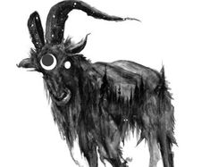 a black and white photo of a goat with horns