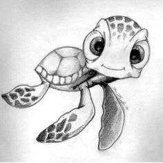 a drawing of a turtle with big eyes