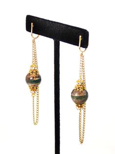 Elegant Brown Earrings With Dangling Beads, Elegant Gold Beaded Earrings With Lever Back, Elegant Brown Brass Earrings, Lapis Lazuli Necklace, Spike Earrings, Gold Statement Earrings, Bead Work Jewelry, Green Agate, Gold Crystal