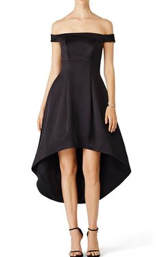 MACloth Off the Shoulder Satin Hi-Lo Prom Dress Black Cocktail Party Dress Bond Dress, Black Cocktail Party, Black Cocktail Party Dress, Black Tie Wedding Guest Dress, Prom Dress For Teens, Trendy Cocktail Dresses, Prom Dress Black, Long Formal Gowns, Long Cocktail Dress