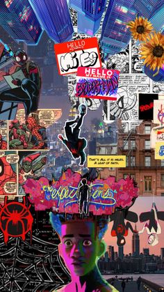 a collage of various images with the words spider - man on top of them