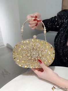 Bird in Bag - Rhinestone Decorative Box Clutch with Glamorous Top Handle Gift Crystal Clutch Embellished, Gift Crystal Embellished Clutch, Embellished Crystal Clutch As A Gift, Gold Crystal Embellished Clutch, Gold Embellished Crystal Clutch, Gold Crystal Clutch, Gold Crystal Clutch For Gift, Box Clutch, Diy Supplies