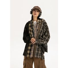 COOSRETRO Spliced Flannel Button-Down Shirt Flannel Punk Outfits, Grunge Flannel Shirt, Patchwork Flannel, Long Sleeve Streetwear, Fit Female, Flannel Outfits, Big Shirt, Early Autumn, Vintage Plaid