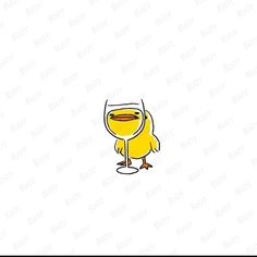 a yellow bird holding a glass of wine