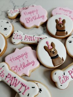 decorated cookies with happy birthday messages on them