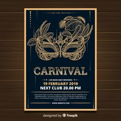 a carnival poster with an image of two masks on the front and back of it