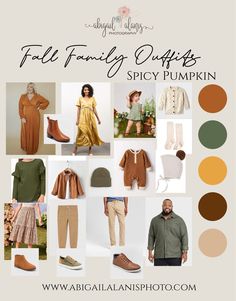 the fall family outfits for spicy pumpkin is featured in an ad with color swatches