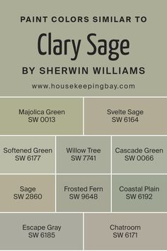 Colors Similar to Clary Sage SW 6178 by Sherwin Williams Green Onyx Sherwin Williams, Thyme Sherwin Williams, Dried Thyme Sherwin Williams, Sage Green Paint Color, Sage Green Paint, Trim Colors, Dried Thyme, Green Paint Colors