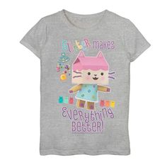 She'll love her look in this Girls 7-16 Gabby's Dollhouse Baby Box Glitter Makes Everything Better Graphic Tee. She'll love her look in this Girls 7-16 Gabby's Dollhouse Baby Box Glitter Makes Everything Better Graphic Tee.  Crewneck Short sleeve Graphic on chestFABRIC & CARE Cotton, polyester Machine wash Imported Size: X Small. Color: Med Grey. Gender: female. Age Group: kids. Mermaid Barbie, Girls Tshirt, Disney Snacks, Baby Box, Everything Is Awesome, Girls Tees, Made Goods, 4th Birthday, Girls Tshirts