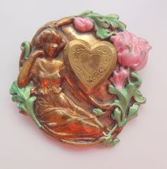 Vtg Art Deco Nouveau Unsigned Hidden Lady Flower Garden Heart Locket Pin Brooch  | eBay Vintage Wedding Brooches For Valentine's Day, Vintage Pink Collectible Brooches, Vintage Heart-shaped Wedding Brooches, Vintage Heart Shaped Collectible Brooch, Vintage Heart-shaped Collectible Brooch, Collectible Vintage Heart-shaped Brooch, Vintage Heart Brooch, Locket Vintage, Desk Drawer