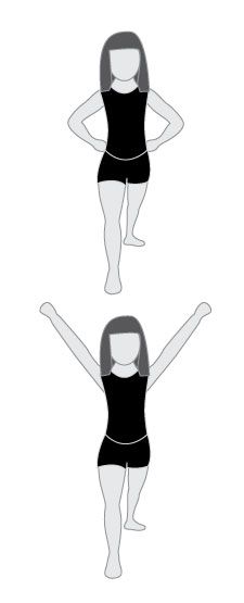 three different poses of a woman with her hands behind her back and arms in the air