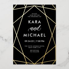 black and gold geometric wedding card